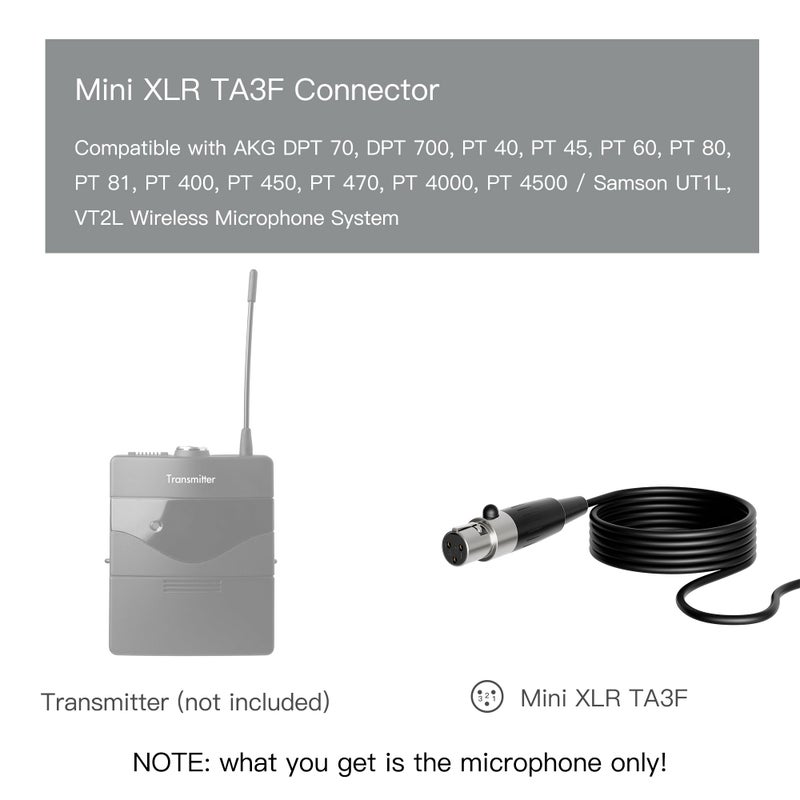 JK J K MIC-J 044 Lapel Microphone Lavalier Microphone Compatible with AKG Samson Wireless Transmitter - Mini XLR TA3F Plug - Image 2